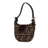フェンディ ズッカ ミニ クロワッサン ハンドバッグ ポーチ 26673 ブラウン キャンバス レザー レディース FENDI 【中古】
